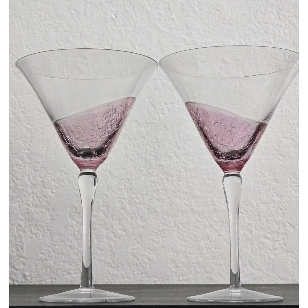 Pink‎ Crackle Swirl Martini Cocktail Glasses Set Of 2